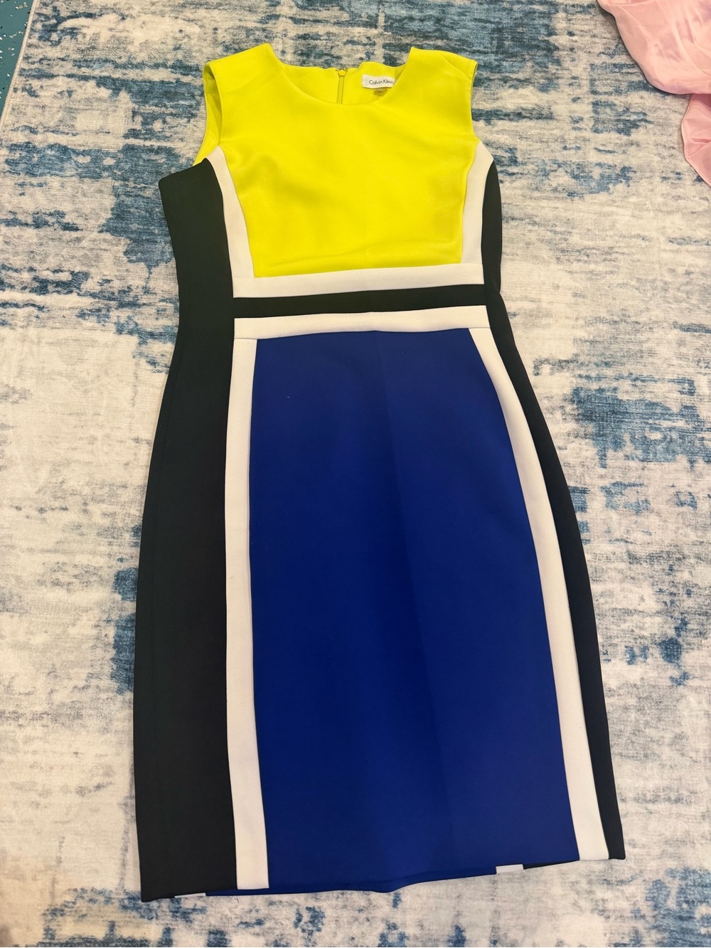 Calvin Klein Yellow, Royal Blue & Black Colorblock Midi Dress